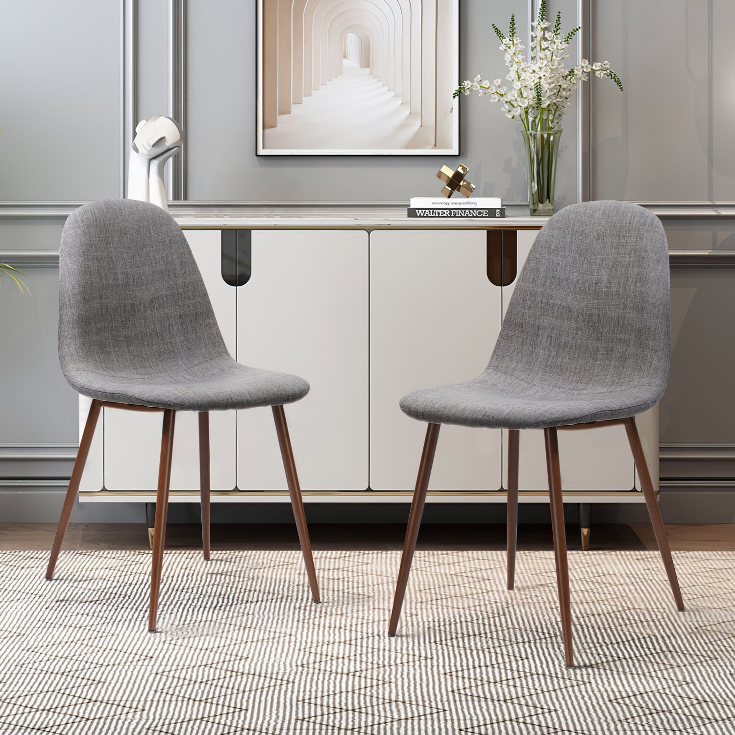 Kadyn Mid Century Fabric Dining Chairs, Upholstered Fabric Dining Chair for Bedroom, Modern Kitchen Side Chair, Set of 2, Light Grey Kadyn Mid Century Fabric Dining Chairs, Upholstered Fabric Dining Chair for Bedroom, Modern Kitchen Side Chair, Set of 2, Light Grey