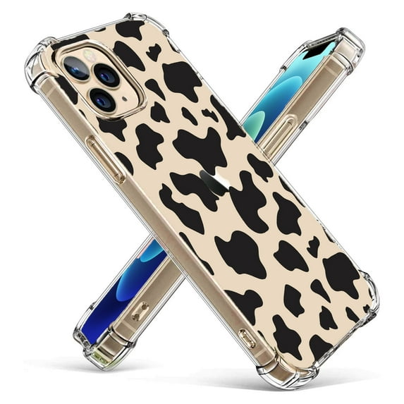 Black White Cow Print Clear Case for iPhone 12 Pro Max,Aesthetic Art Design Case for Men Women,Unique Soft Transparent TPU Bumper Case Cover