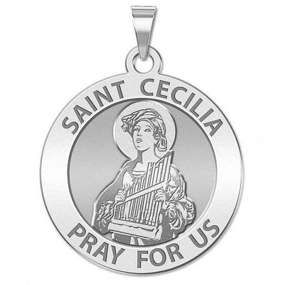 Saint Cecilia Religious Medal - - 3/4 Inch Size of a Nickel -White Gold