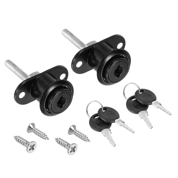 Uxcell 19mm Drawer Locks, 2 Pack Zinc Alloy Nickel Plated Keyed Different Desk Drawer Lock, Black