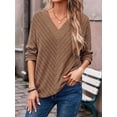 thumbnail image 4 of Autumn Women'S Long Sleeve Shirt V Neck Knit Pullover Tunic Top Women'S Shirt Formal Casual Khaki S, 4 of 7