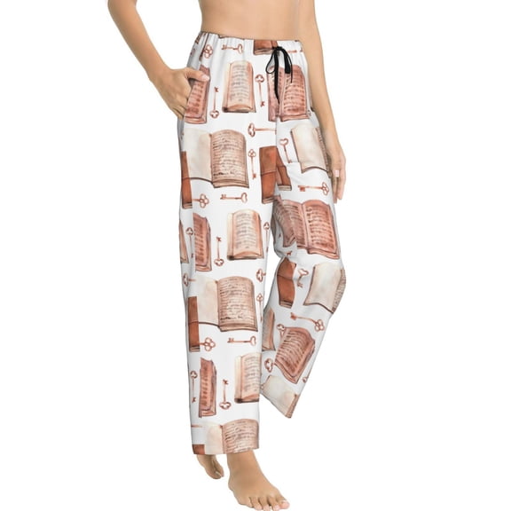 Pajama Pants Women - vintage key open books print Soft Breathable Sleep & Lounge Pants for Women, Comfy Casual Pj Pants Bottoms with Pockets