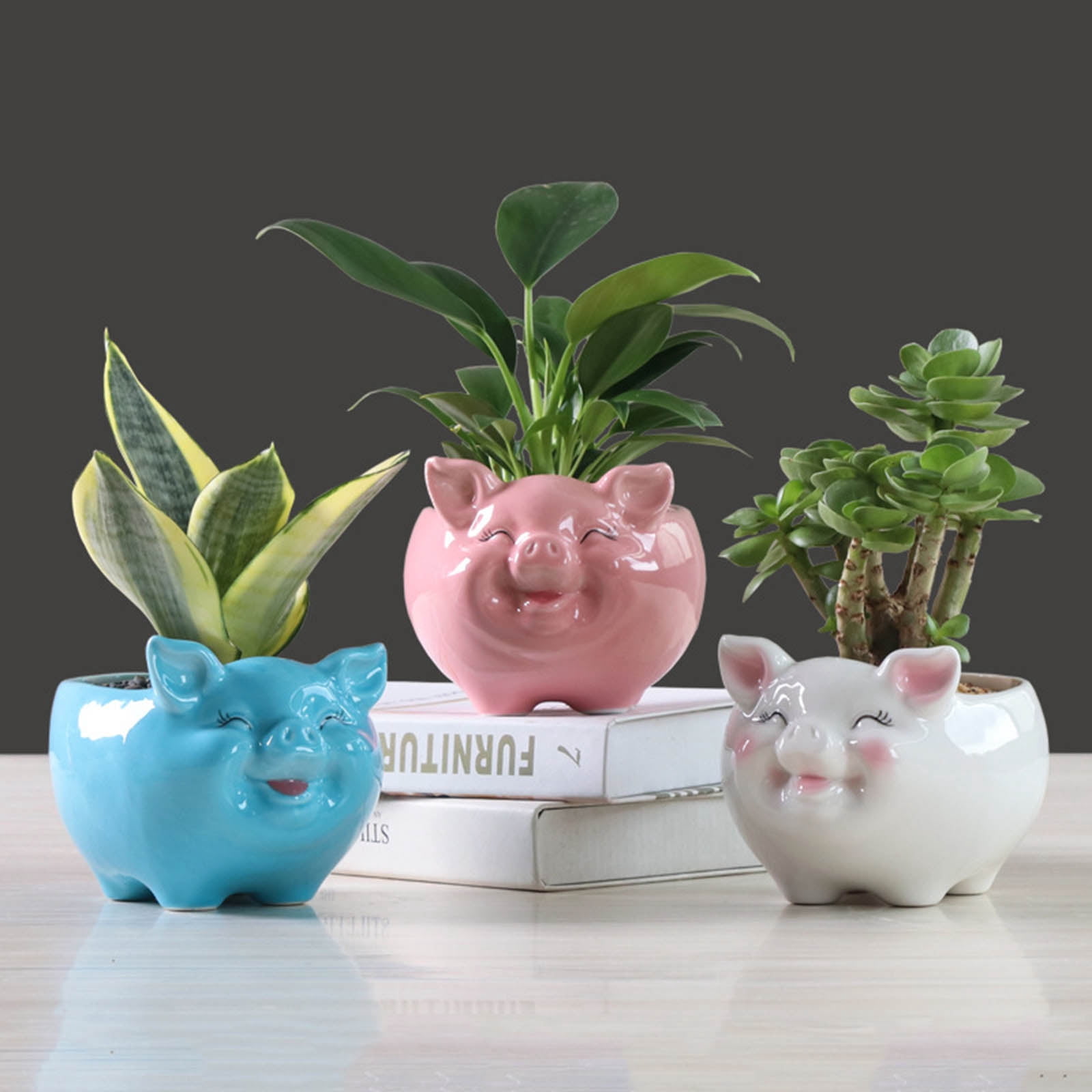 Nordic Style Ceramic Flower Pot Cartoon Animal Pig Succulent Bonsai Potted Planter for Indoor Outdoor Garden Yard Decor