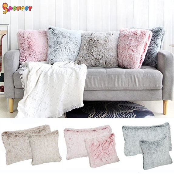 Spencer 12" x 20" Luxury Solid Christmas Thanksgiving Day Birthday Mother's Day Polyester Faux Fur Plush Decorative Pillow Cover, Breathable (2 Count)