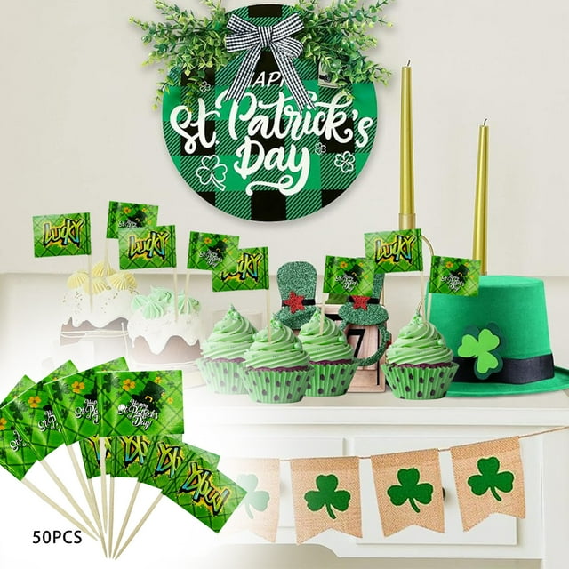 TIMIFIS Cake Banner, 50 PCS Toothpick for St Patrick's Day Decorations Irish Toothpick Flags Cocktail Picks Mini Irish Flag Cocktail for Irish Theme Party Decoration Home Decor