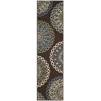 SAFAVIEH Veranda Axum Geometric Indoor/Outdoor Runner Rug, 2'3" x 8', Chocolate/Blue