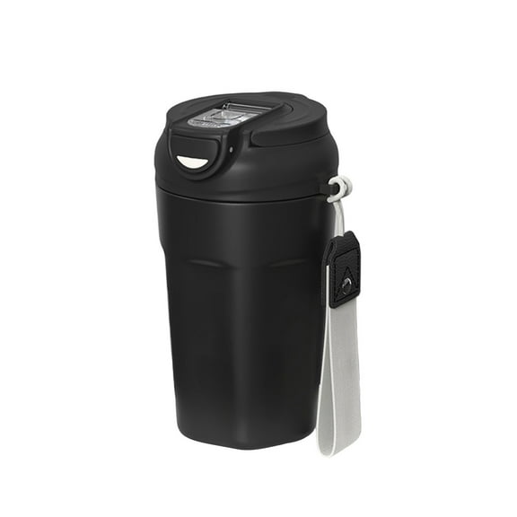 Coffee Travel Mug Spill Proof with Lid,Insulated Coffee Mug with Rope,Stainless Steel Tumbler Cups,Thermos for Hot and Cold Drink,450 ml(Black)