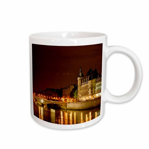 3drose, Paris France, Paris and the Seine River at Night, 15oz Mug