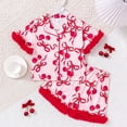 thumbnail image 2 of Gubotare Button Down Pajamas Kids Little Pajamas for Girls Short Sets Kids Sleepwear Toddler Pjs Summer Clothes Shirt (Red,Size 3-4 Years), 2 of 6