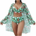 thumbnail image 2 of Wancir Women Bathing Suit 3 Piece Swimsuit Drawstring Bikini Set Long Sleeve Beach Cover Up Boho Swimwear Set with Boy Shorts, 2 of 9
