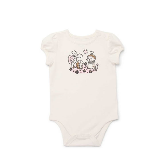 Garanimals Baby Girl Graphic Print Bodysuit with Short Puff Sleeves, Sizes 0-24 Months
