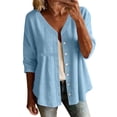 thumbnail image 2 of LEKWK 3/4 Length Sleeve Womens Tops Button Down V Neck Comfy Linen Shirts Loose Fit Skin Friendly Soft Lightweight Casual Tops, 2 of 8