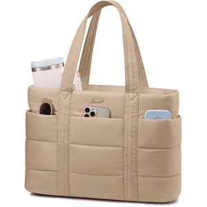 LOVEVOOK Tote Bag for Women Large Puffer Work Tote Laptop Bag Lightweight Travel Tote Bag with Zipper Gifts for Women