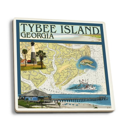

Tybee Island Georgia Nautical Chart (Absorbent Ceramic Coasters Set of 4 Matching Images Cork Back Kitchen Table Decor)
