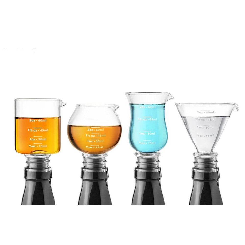 Assorted Glass Measuring Jigger & Bottle Stopper Set 4 Pieces