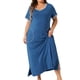 thumbnail image 2 of Camisones de mujer de tallas grandes Agnes Orinda, con contraste de color, escote en V, ropa de descanso de manga corta, pijama largo con bolsillos, 2X azul, 2 of 6