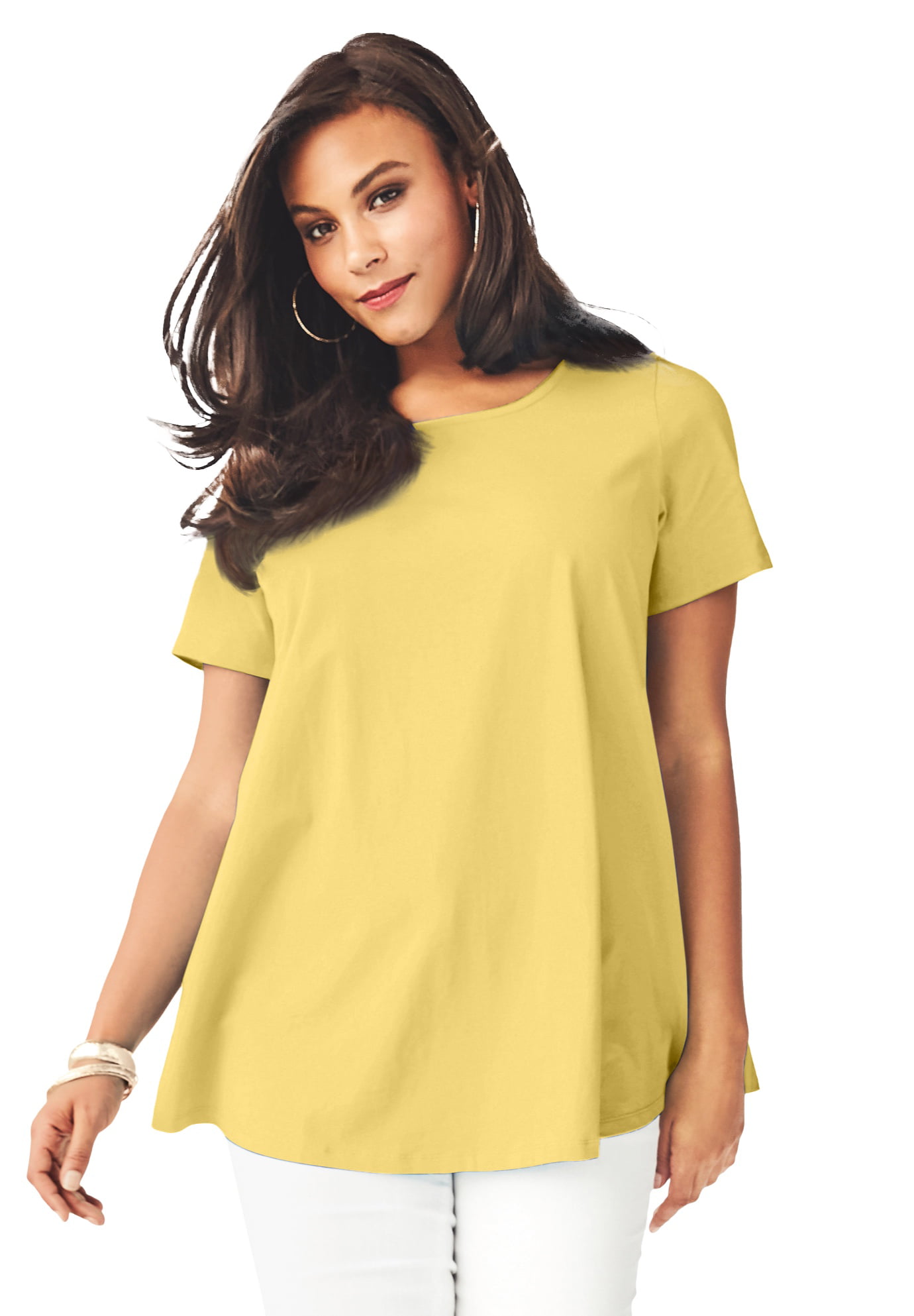 Roamans Womens Plus Size Swing Ultimate Tee With Keyhole Back Short