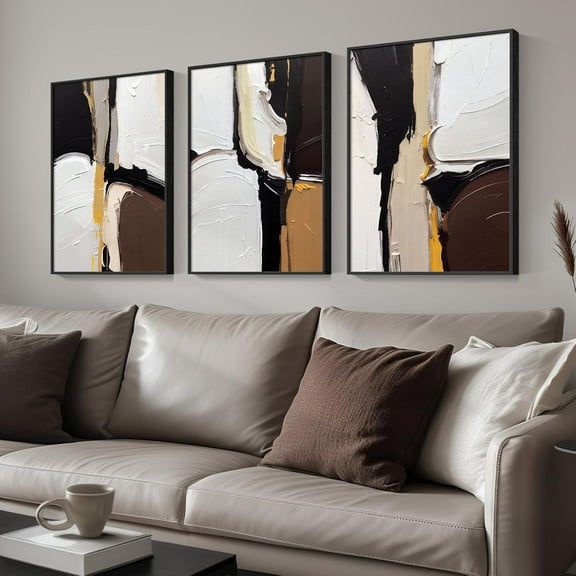 Framed Boho Neutral Abstract Wall Art, 3 Piece Canvas Prints Paintings Artwork for Walls, Large Minimalist Brown Beige Gold Geometric Pictures for Living Room Hallway Bedroom Office Wall Decor 16x24
