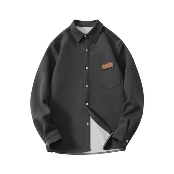 KIHOUT Winter Warm Coats Men Fallow Long Sleeved Lapel Shirt Coat Button-up Cardigan Jacket Long-sleeved Hoodless Casual Jacket,Size M-5XL