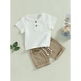 thumbnail image 4 of VOLTEY Toddler Baby Boys Summer 2PCS Outfits, Kids Boys Solid Color Short Sleeve T-shirt with Breast Pocket and Casual Elastic Shorts Clothes Set, 0-24 Months 2-3 Years, 4 of 9