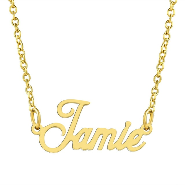 KISPER 18K Gold Plated Stainless Steel Personalized Name Pendant Necklace, Jamie
