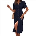 thumbnail image 1 of Vestido Veraniego Informal de Corta con Cuello en V para Mujer, con Botones y Estampado Floral, y Bolsillos Azul Marino L, 1 of 5