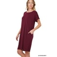 thumbnail image 3 of Zenana Women & Plus Round Neck Rolled Sleeve Knee Length Tunic Shirt Dress with Pockets, 3 of 4