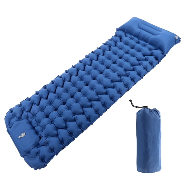 Almohadillas autoinflables portátiles, colchoneta autoinflable ligera para acampar y dormir con almohada para senderismo al aire libre, mochilero, azul