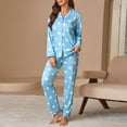 thumbnail image 6 of Women's Polka Dot Pajama Set Long Sleeve Button-Down Shirt & Pants 2-Piece Loungewear Stylish Home Sleepwear, 6 of 7