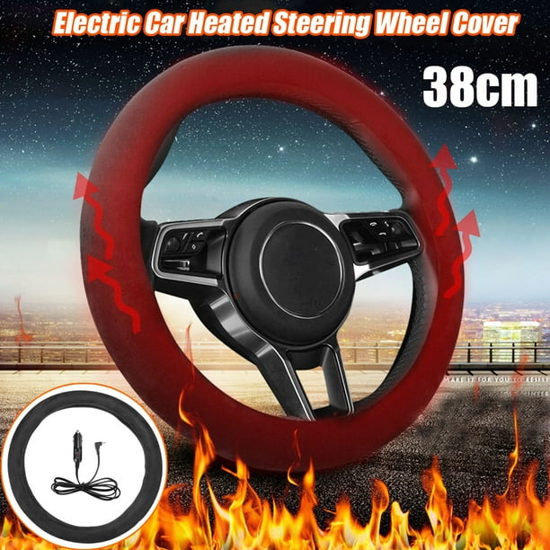 15'' 12V Car Lighter Plug Electric Heated Steering Wheel Cover Winter