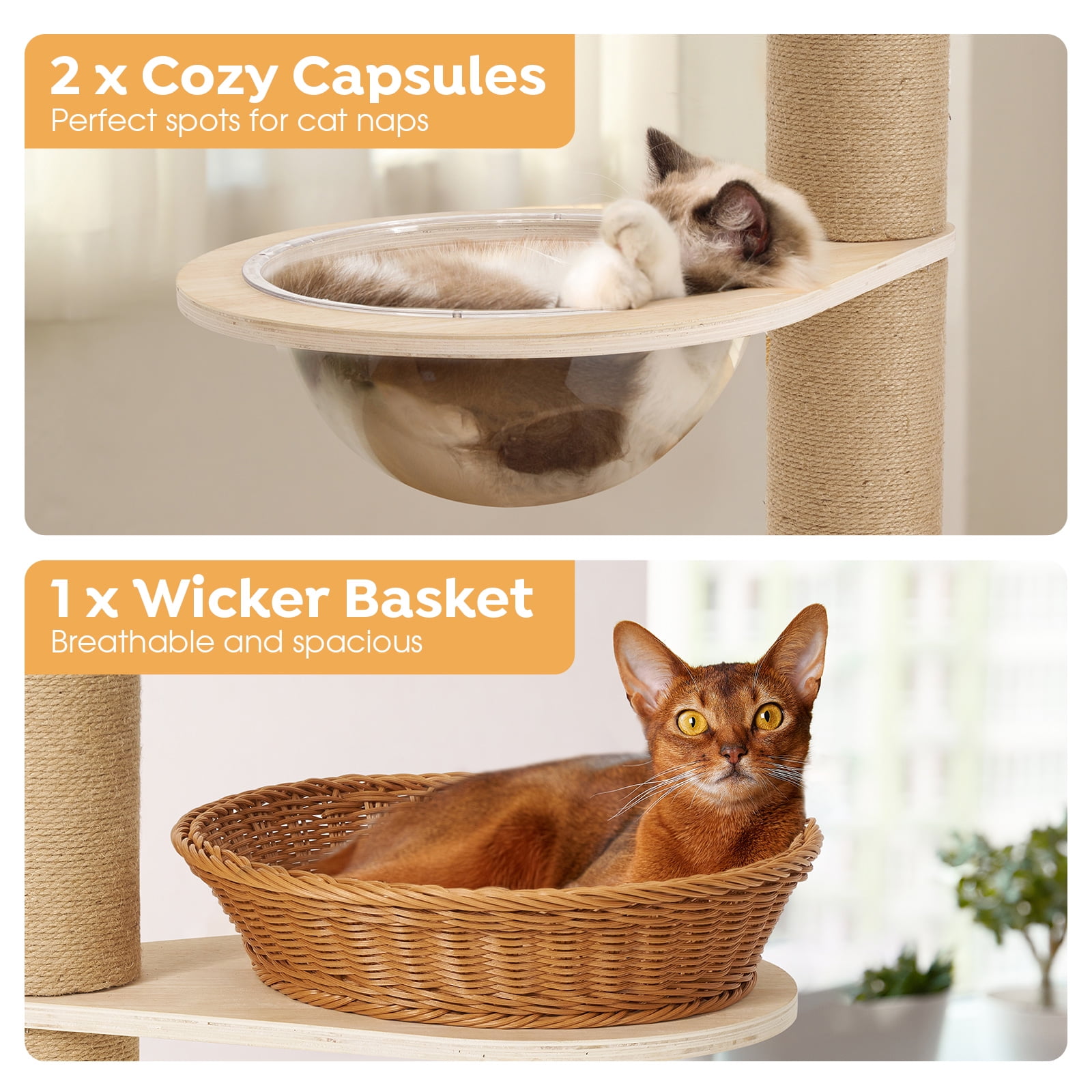 Veehoo Floor to Ceiling Cat Tree Height 106-123 Inch Adjustable with 4.3" Thickened Scratching Posts