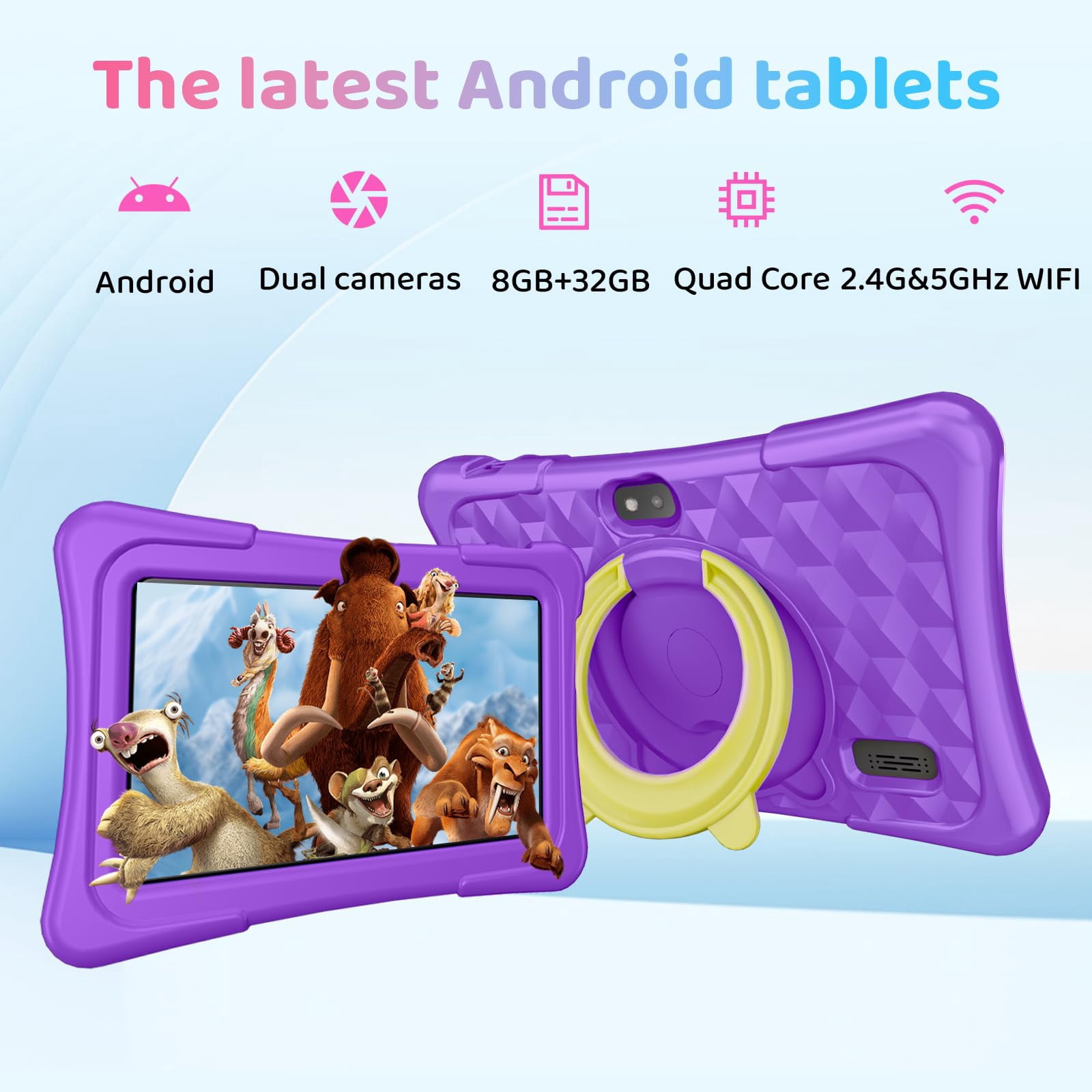 Kids Tablet, 7 inch Android 15 Tablet for Kids, 8GB+32GB 1TB Expand, Quad-Core Toddler Tablets with Shockproof Case, BT5.0, Wifi5, Parental Control, Games, Dual Camera