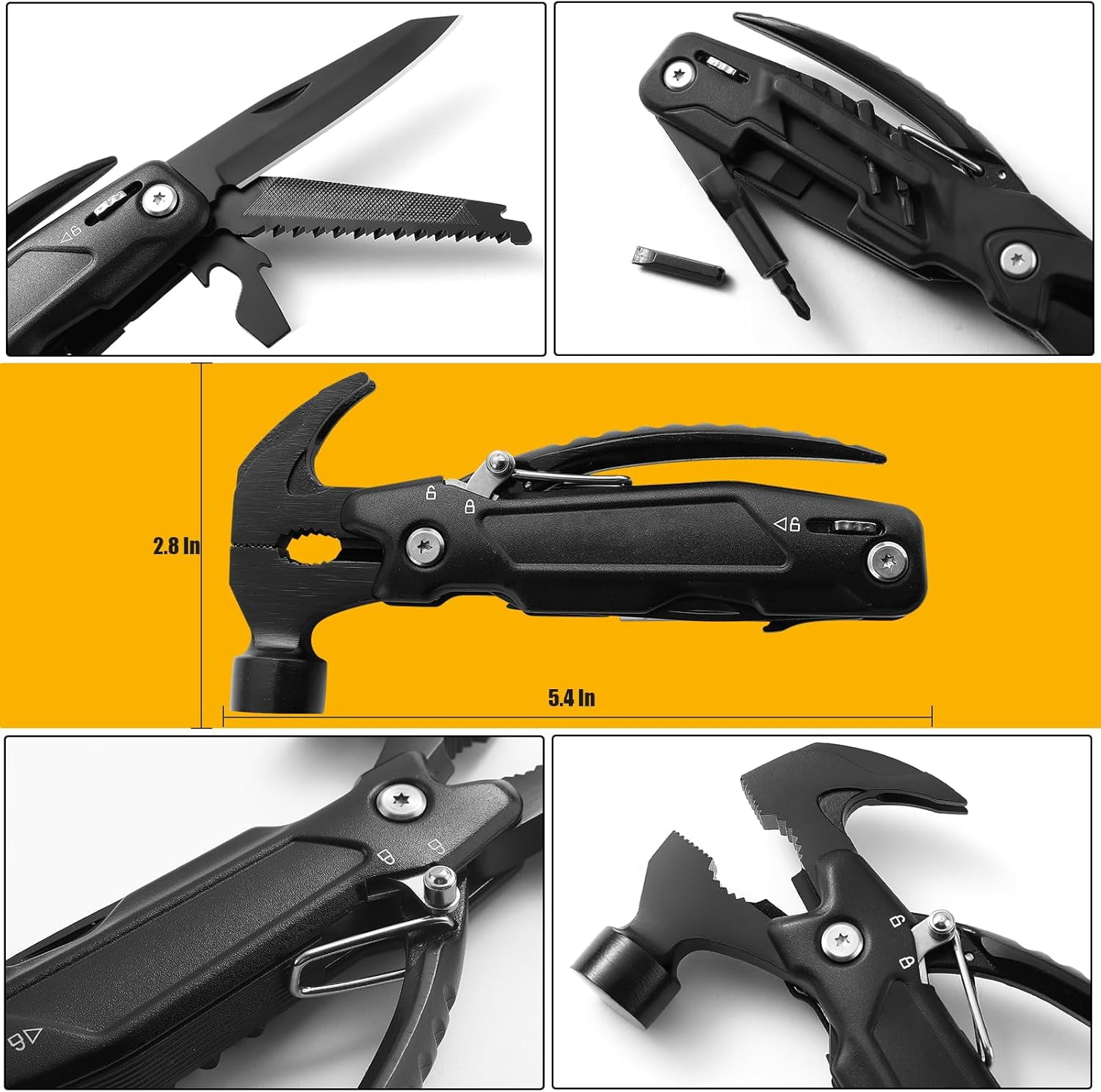 RGHJAR-hammer multitool 14-in-1 multitool for men camping multitools outdoor wrench hammer pliers 5.4”EDC tools for men
