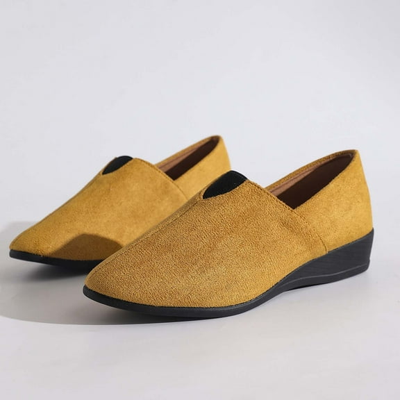 XIMIN Women's Suede Loafers Casual Slip-on Flat Low Chunky Rounded Toe Heels Healed Dress Shoes Comfortable Low-top Design Suitable for Everyday wear