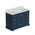 thumbnail image 3 of 48'' Bathroom Vanity with Single Sink, Modern Bathroom Storage Cabinet with 9 Drawers and 2 Door, Freestanding Bathroom Vanities with Carrara Marble White Countertop, Soft Closing, Navy Blue, 3 of 9