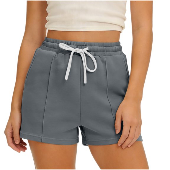 Sokhug Sweat Shorts for Women Casual Elastic Drawstring High Waisted with Front Seam Detail Running Shorts