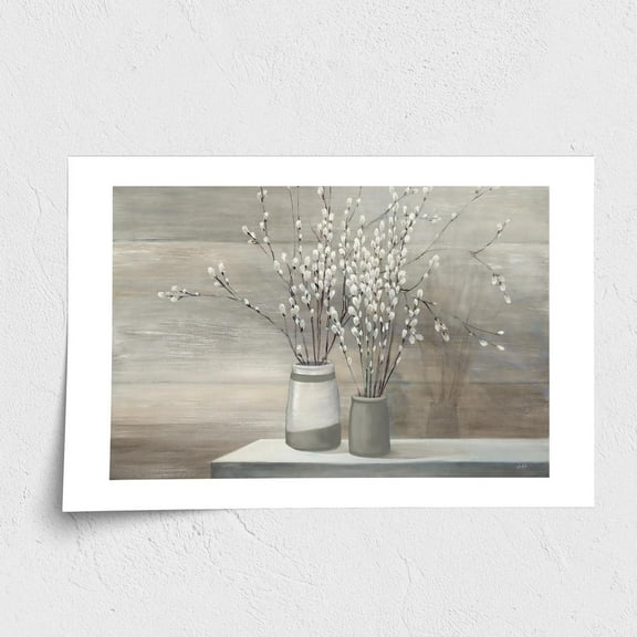 Fine Art Paper Print - Pussy Willow Still Life Gray Pots
