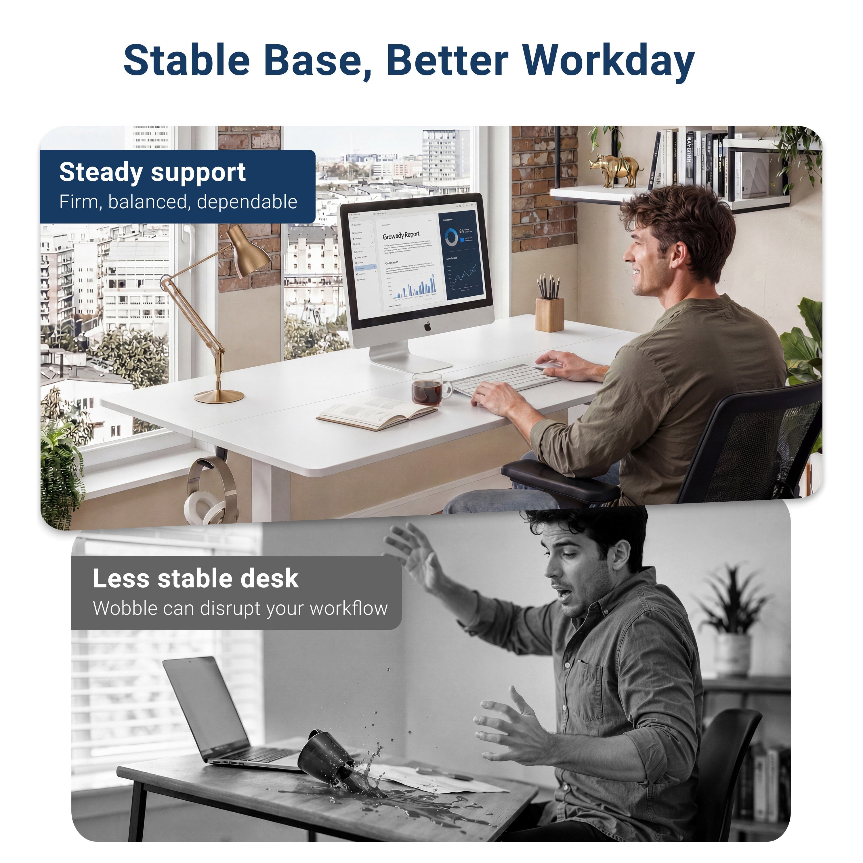 Sit-to-Stand Desk, Height Adjustable Standing Desk with 3 Memory Presets & Dual Headphone Hooks, Electric Lift Workstation for Home Office Gaming