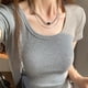 thumbnail image 2 of Camiseta de manga corta con cuello redondo y color liso para mujer, multicolor, cuello bajo, hilo ajustado, 2 of 5