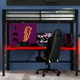 thumbnail image 3 of MODERNLUXE Twin Size Loft Bed with Desk and Shelves, Metal Gaming Bed with LED Light and USB Charging, Black, 3 of 16