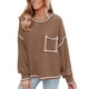 thumbnail image 3 of Blusa de mujer de fibra de poliéster con cuello redondo y hombros caídos, camisa informal de manga larga para Otoño e Invierno, 3 of 6