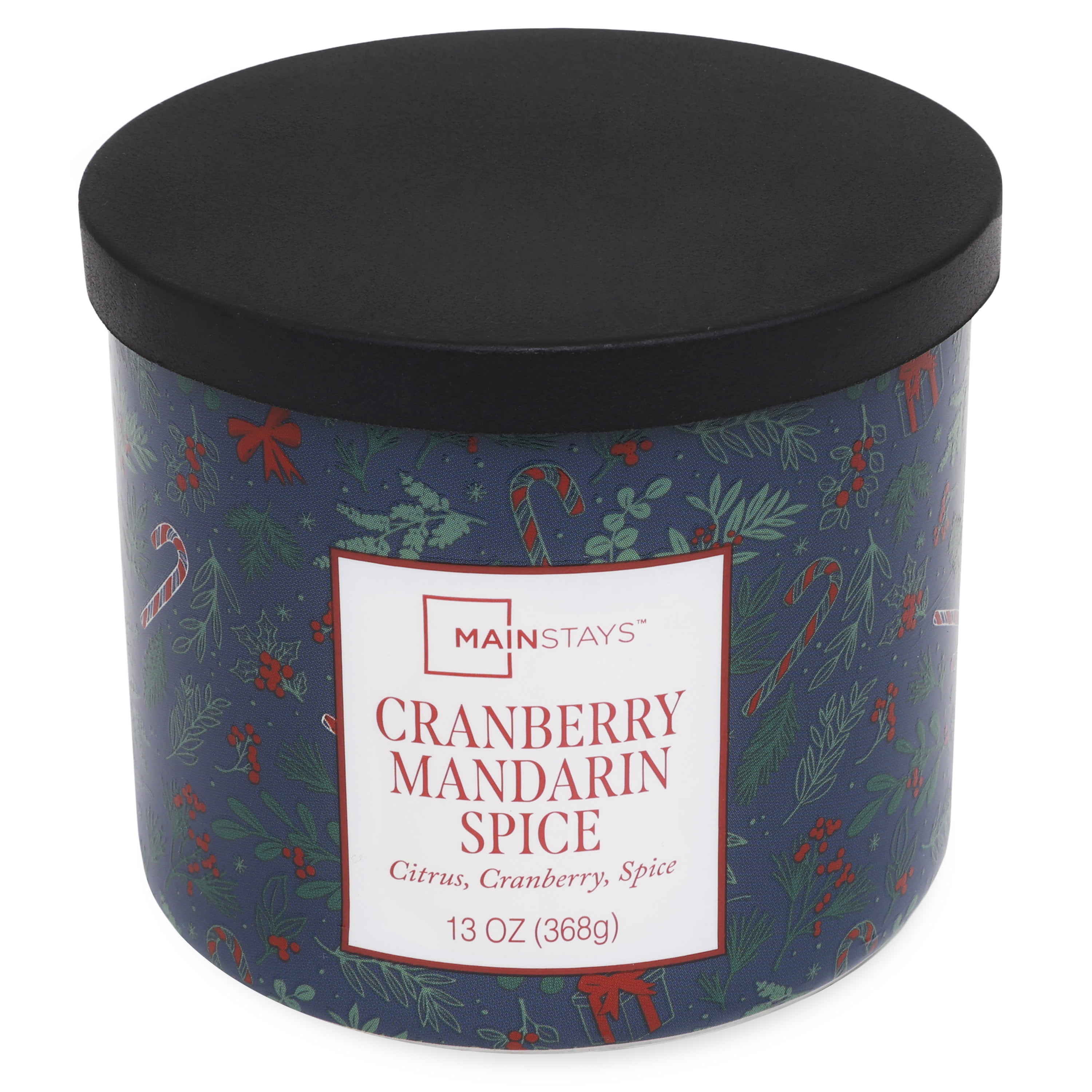 Mainstays 3-Wick Cranberry Mandarin Scented Holiday Candle, Blue Garland, 13oz.