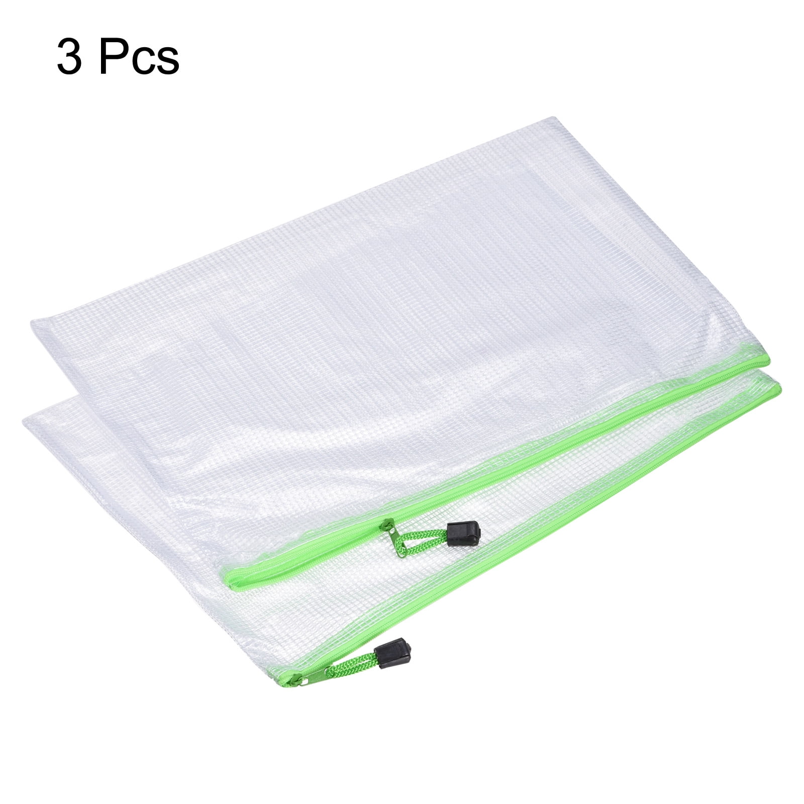 Unique Bargains Mesh Zipper Bag Plastic Zip File Pouch Document Folders Home Office Travel Green