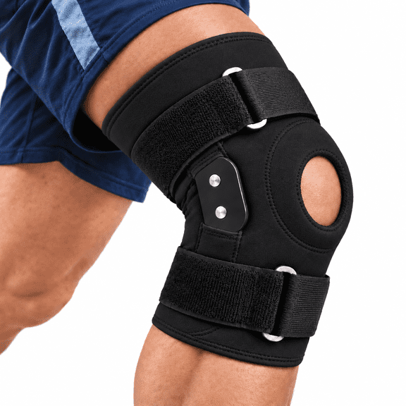 Hinged Knee Brace with Stabilizers, Adjustable Compression Knee Support, One Size Fits Most for Men & Women, Black
