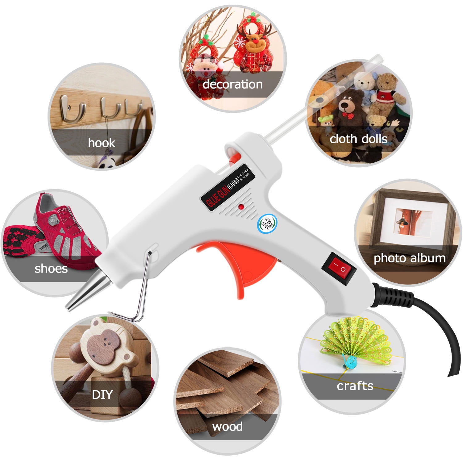 Inspiraflux 6-in-1 Set Electric Heat Hot Melt Professional DIY 20W High Temperature Glue Gun with Sticks