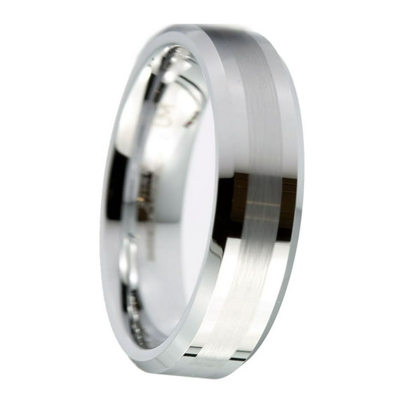 White Tungsten Carbide 6mm Unisex Wedding Band Center Brushed Recessed Polished Sides Ring Size 10