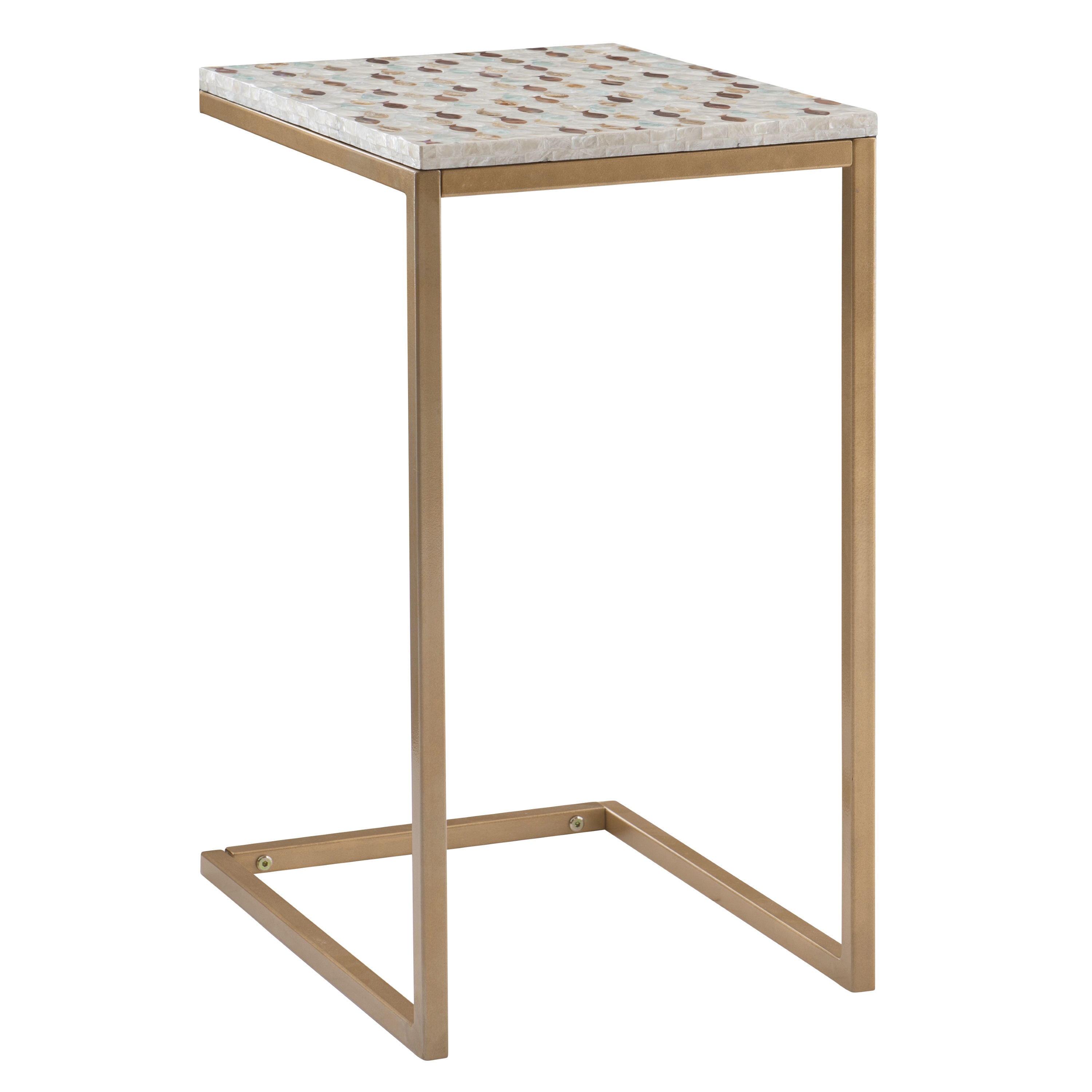 Linon Muldoon C-Table, 26" Tall, Gold/Neutral Capiz Shell Mosaic