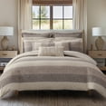 thumbnail image 3 of Levtex Home Sand Stripes Chocolate Queen Duvet Cover Set (90x94in) with 2 Pillowcases (26x20in) - Woven Jacquard Stripe - Brown, Tan, White - Cotton Queen Size Duvet Cover Set - Soft Pre-Washed, 3 of 4