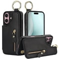 thumbnail image 3 of Wallet Case for iPhone iPhone 16 Plus, Premium Vintage PU Leather Magnetic Closure Handbag Zipper Pocket Case Kickstand Card Holder Slots with Ring Hook Shockproof Flip Cover, Black, 3 of 9