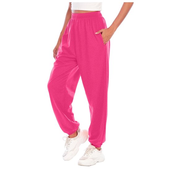 Elvqul Womens Joggers Plus Size Hot Pink Sweatpants for Women Plus Size Under $10 High Waisted Stretch Pants